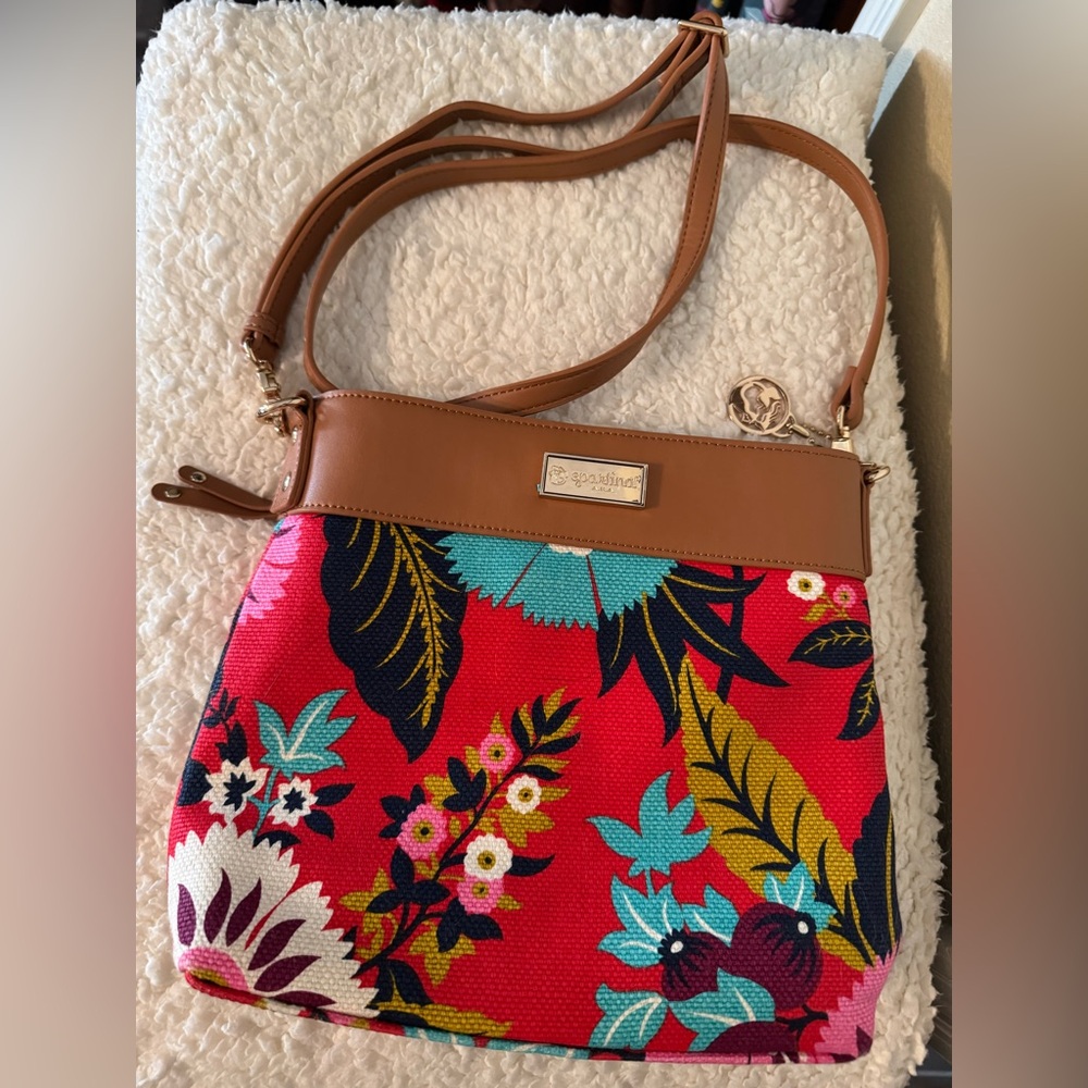 Spartina 449 Red and Tan Floral Crossbody Bag